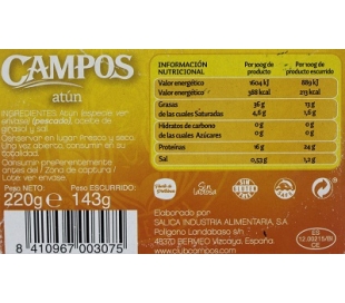 ATUN ACEITE VEGETAL CAMPOS 143 GRS.
