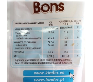 BOMBON SCHOKO BONS KINDER 125 GR.