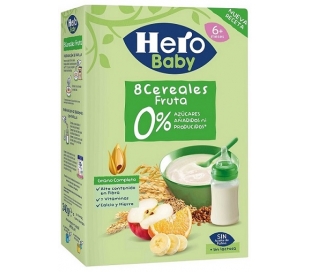PAPILLA 8 CEREALES CON FRUTA 0% AZUCARES HERO 340 GRS.