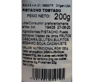 PISTACHO TOSTADO SIN SAL TAMARINDO 200 GRS.