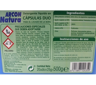 DETERGENTE CAPSULA HIDROSOLUBLES DUO ARCON NATURA 20 LAVADOS