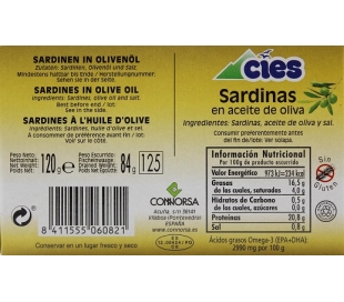 SARDINAS EN ACEITE DE OLIVA CIES 84 GR.