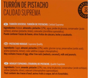 TURRON DE PISTACHO, SUPREMA CASTILLO DE JIJONA 200 GRS.