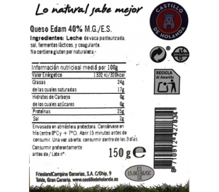 QUESO EDAM LONCHA EL CASTILLO 150 GRS.