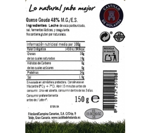 QUESO GOUDA LONCHA EL CASTILLO 150 GRS.