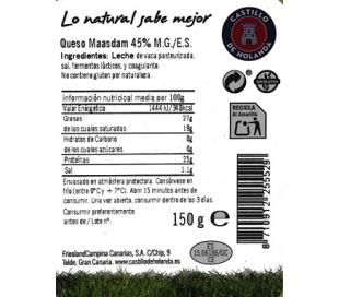 QUESO MAASDAM LONCHA EL CASTILLO 150 GRS.