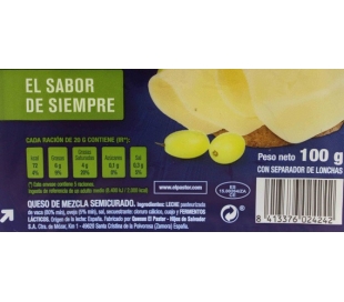 QUESO MEZCLA SEMICURADO LONCHAS EL PASTOR 80 GRS.