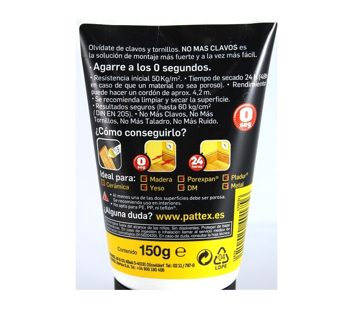 PEGAMENTO PATTEX-NO MAS CLAVOS 150 GRS.