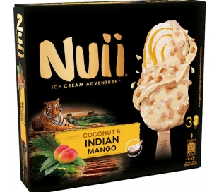 HELADO BOMBON COCO CON MANGO DE LA INDIA NUII 270 ML. 3 UDS.