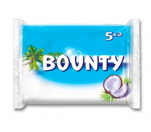 CHOCOLATINA CON LECHE RELLENO DE COCO BOUNTY PACK 5X57 GRS.