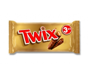 CHOCOLATINA,CARAMELO Y GALLETA CUBIERTOS CHOCOLATE CON LECHE TWIX PACK 3X50 GRS.