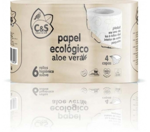 PAPEL HIGIENICO ECOLOGICO ALOE VERA,SUAVE, 4 CAPAS CLEAN&SOFT 6 ROLLOS