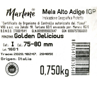 FRUTERIA MANZANA GOLDEN 75/80 MARLENE 750 GRS.