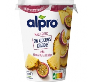 YOGUR SIN AZUCARES AÑADIDOS SOJA, PIÑA Y FRUTA PASION ALPRO 400 GR.