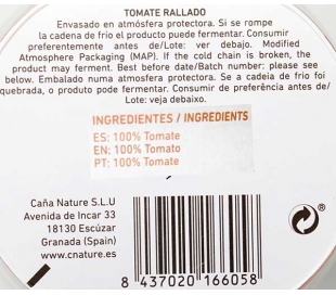 TOMATE RALLADO, REFRIGERADO CAÑA NATURE 180 GR.