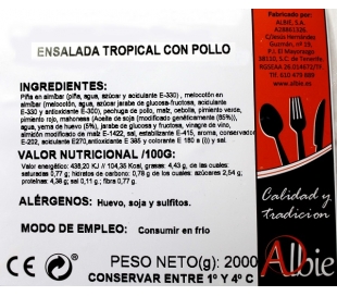 ENSALADA TROPICAL CON POLLO, PESO APROX. 250 GRS.