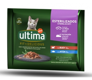 COMIDA GATO ESTERILIZADOS BUEY, ATUN ULTIMA PACK 4X85 GR.