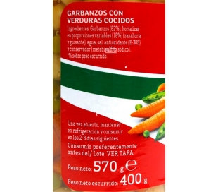 GARBANZOS CON VERDURAS LUENGO FRASCO 400 GR.