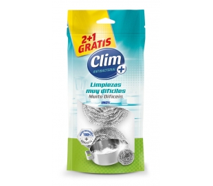 ESTROPAJO ACERO INOX ANTIBACTERIAL CLIM 2 UN.+1 GRATIS