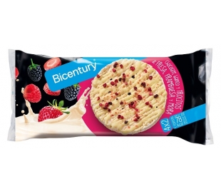 TORTITAS ARROZ CHOCOLATE BLANCO Y FRUTO BICENTURY 132 GR.