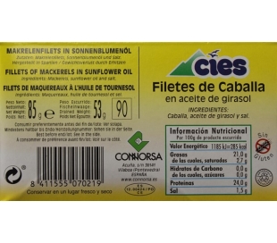 FILETES DE CABALLA ACEITE GIRASOL CIES 58 GR.