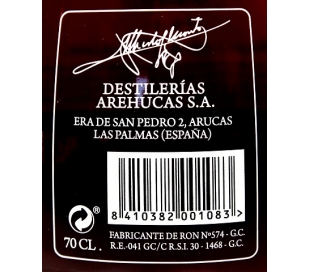 RON AÑEJO 12 AÑOS AREHUCAS 70 CL.