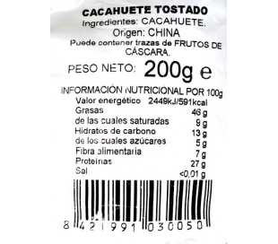 CACAHUETE TOSTADO SIN SAL TAMARINDO 200 GRS.