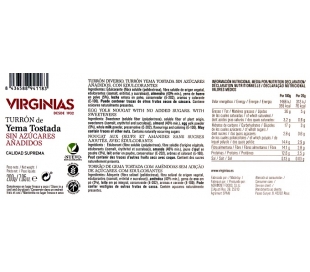TURRON YEMA TOSTADA VIRGINIAS 200 GR.
