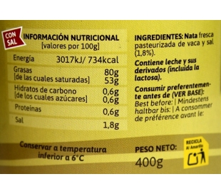 MANTEQUILLA CON SAL, LATA LA IRLANDESA 400 GR.