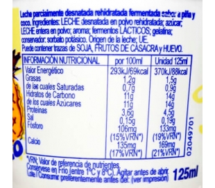 YOGUR LIQUIDO KALIGLUB PIÑA COCO KALISE 125 ML.