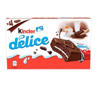 BIZCOCHO COBERTURA DE CACAO RELLENO LECHE, DELICE KINDER PACK 4X39 GRS.