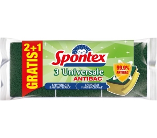 ESTROPAJO ANTIBAC SPONTEX 2 UN+1 GRATIS
