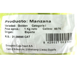 FRUTERIA MANZANA GOLDEN . 1000 GRS.