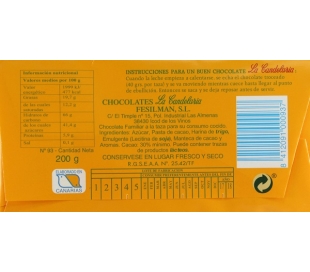 CHOCOLATE AMARILLO LA CANDELARIA 200 GR.