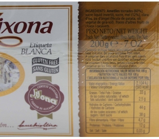 TURRON ALICANTE ETIQ.BLANCA ANTIUXIXONA 200 GRS.