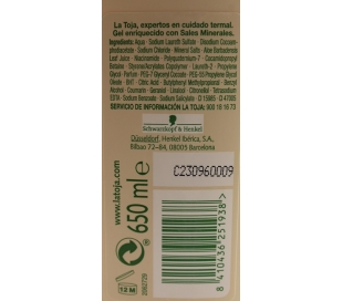 GEL DE BAÑO SALES MINER./ALOE V. LA TOJA 550 ML.