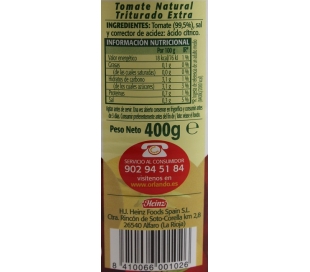TOMATE NATURAL TRITURADO EX ORLANDO 400 GR. LATA