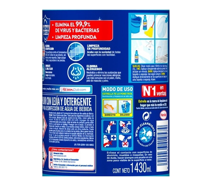 LEJIA CON DETERGENTE ESTRELLA 1430 ML.