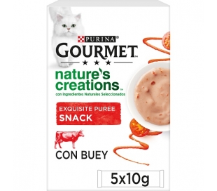 SNACK GATO PURÉ CON BUEY PURINA GOURMET 5X10 GR.