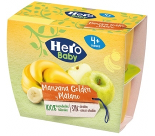 COMPOTA MANZANA GOLDEN Y PLÁTANO HERO BABY PACK 4X100 GR.