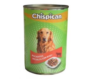 COMIDA PERRO BOCADITOS EN SALSA CON BUEY LATA CHISPICAN 415 GR.