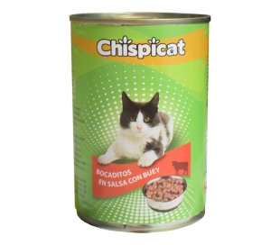 COMIDA GATO BOCADITOS EN SALSA CON BUEY CHISPICAT 415 GR.LATA