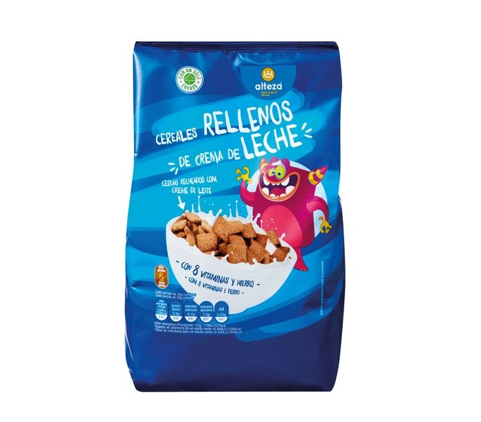 Cereales Rellenos de Crema de Leche Sin Gluten Carrefour 500 gr.