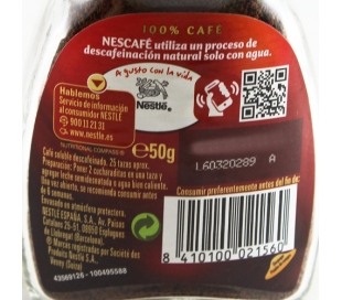 CAFE SOLUBLE DESCAFEINADO NESCAFE 50 GR.