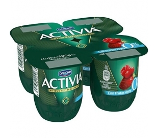 YOGUR ACTIVIA 0% FRUTOS ROJOS DANONE PACK 4X120 GR.